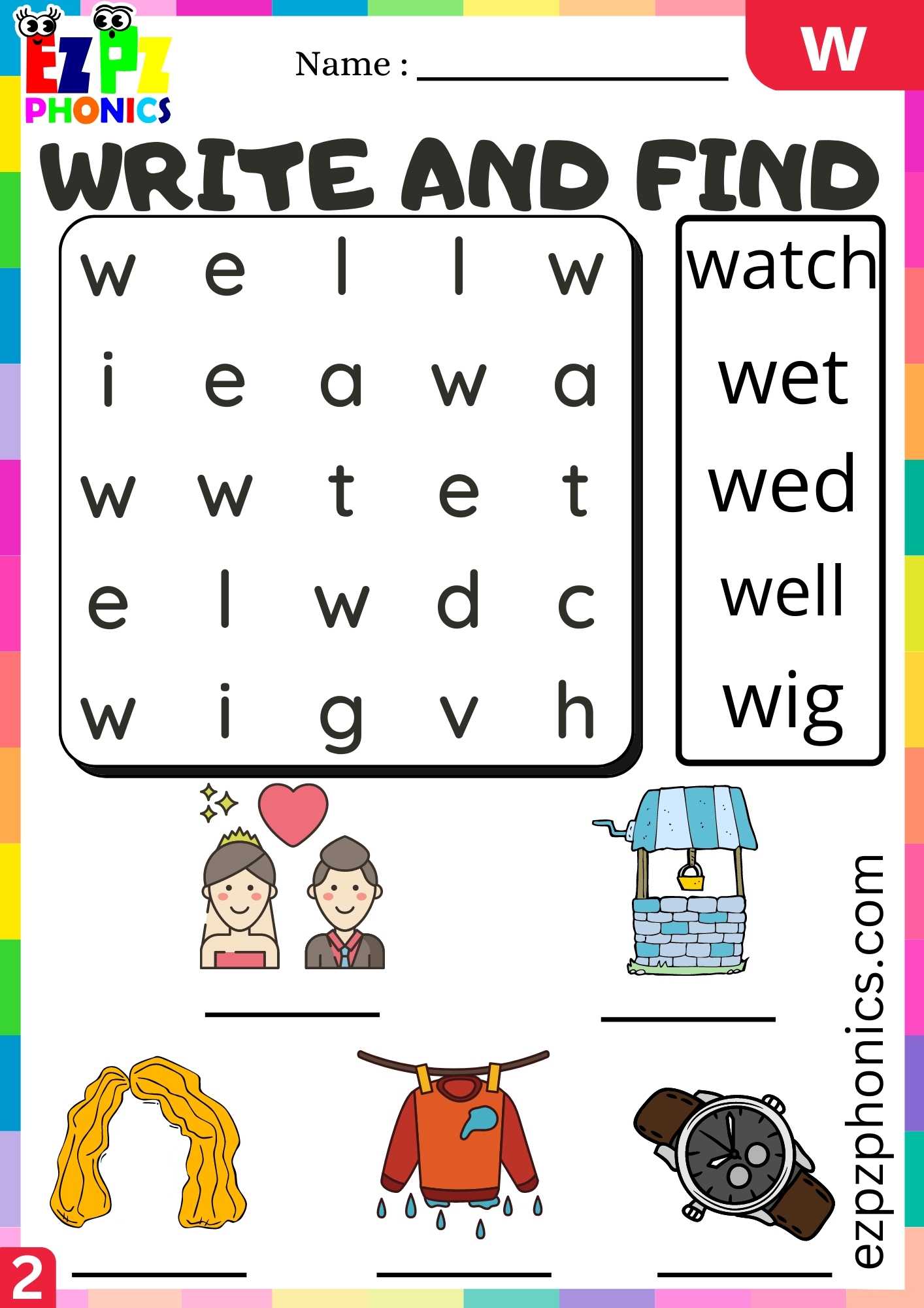 Group2 Letter W Write And Find Beginning Sounds Worksheet